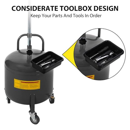 Garvee 8 Gallon Waste Oil Drain Tank, Portable Oil Drain Container, Air Operated Drainer, Fluid Fuel Transfer Drainage, Adjustable Funnel Height with Wheel &15'' Premium Bowl and a Toolbox - size: 8 Gallon-Black