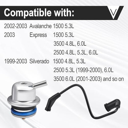 Fuel Injection Pressure Regulator w/Vacuum Line Fits for Chevy Avalanche 1500/Express 1500 2500 3500/Silverado Replaces 89060418 17113556