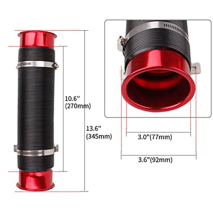 BARTOO 3" Turbine Intake Pipe Adjustable Cold Air Intake Pipe Tube Red - color: Red