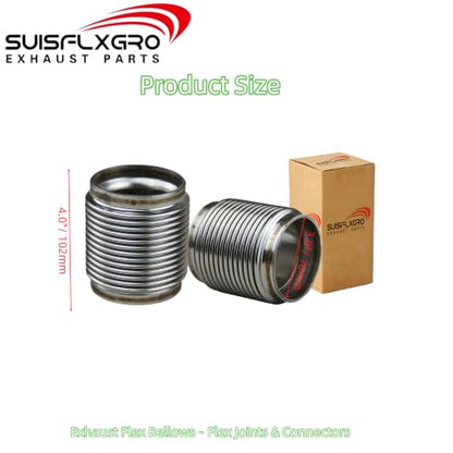 3.0" I.D. Exhaust Flex Bellows, 100% Stainless SS321 + SS304 Inner Lining Hight-Temp Grade, 4.0" LONG Flex Joints & Connectors (3.0"- SS321, 1PC) - size: 3.0"- SS321