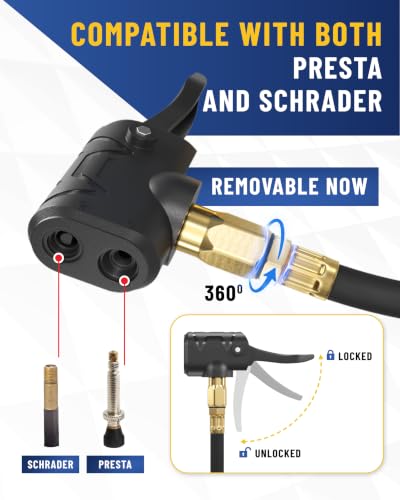 Presta Valve Adaptor Pump with Removable Schrader to Presta Valve Air Chuck - color: Blue (Black Dial)