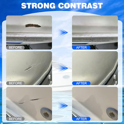 Marine Fiberglass Repair Kit - 3.4oz White Gel Coat & Gelcoat Repair Kit for Boats, Fiberglass Repair Epoxy Filler, Fast Repair for Scratches, Cracks, Holes, Fiber Glass Patch Kit for Acrylic