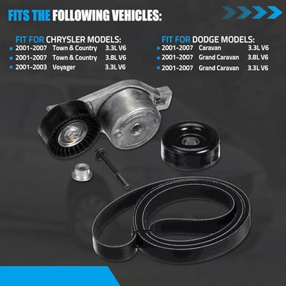 90K-38185 Drive Belt Tensioner Compatible with Town 2001-2017, Replace 90K38185, Tensioner with Pulley for Dodge Caravan Grand Caravan 3.3L 3.8L - size: 90K-38185