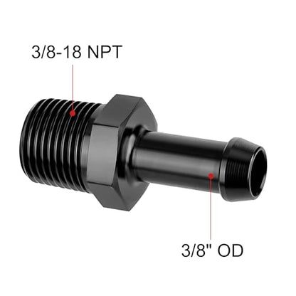 EVIL ENERGY 3/8" NPT Male to 3/8" Barb Fitting Adapter Straight Aluminum Black 2PCS - size: 3/8 NPT to 3/8 Barb