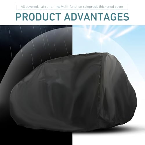 Bike Cover Waterproof Outdoor, Motorcycle Cover, 190T Polyester Waterproof Protect from Rain Dust UV, All-Season Protection Vehicle Shield, Motorbike Shield with Lock-Holes & Storage Bag
