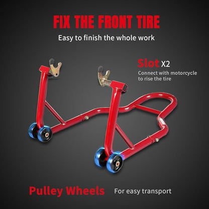 Motorcycle Stand Lift, Universal Paddock Lift Stand, 1100lbs Front Rear Combo Stand Lift Stand, Rear U+L Fork Swingarm Spool Stand 2-Pack - color: Red-2 Packs