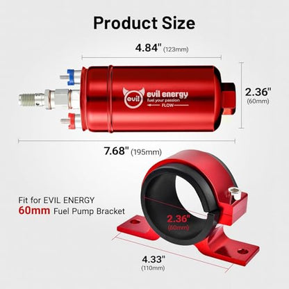 EVIL ENERGY External Inline Fuel Pump for 12V EFI System, 300LPH Flow - color: Red