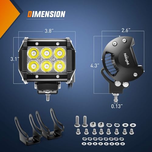 Nilight 2PCS 4 Inch Flood LED Light Pods Kit 18W - color: 2Pcs 18W 4Inch LED Flood Light w/5Pin Wiring Harness