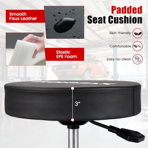 Goplus Rolling Mechanic Stool with Cushioned Seat, 3 Drawers - color: Red, size: Tool Chest