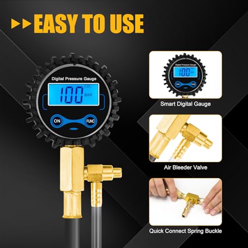 BETOOLL Digital Fuel Pressure Tester Kit - Fuel Pressure Gauge 0-300 PSI with 9.49,7.89,6.30 Fuel Line Fittings Automotive Test Tool Kit - size: Digital Fuel Pressure Test Kit