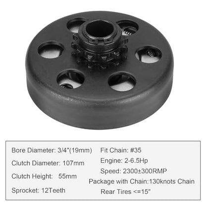 Go Kart Clutch 3/4 Bore 12T with #35 Chain, for Predator 212 Centrifugal Clutch Compatible with Honda GX160, GX200, GX140, GX120, GC160, GC190, Harbor Freight, Briggs and Stratton Tecumseh - size: 3/4" Bore 12T with Chain