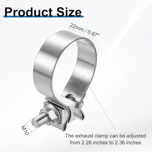 HARFINGTON 410 Stainless Steel Exhaust Clamp 2.36" Butt Joint Narrow Band Muffler Seal Exhaust Narrow Lap Butt Clamps for Pipes Muffler Converters System Repair, Silver - size: Range 60-68 mm, Band Width 22mm