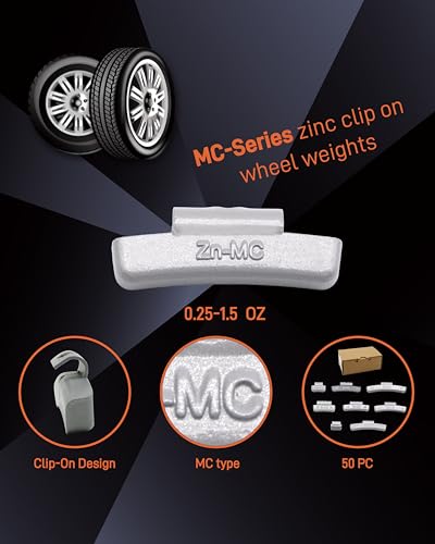 MC Type 1.25oz Wheel Weights Zinc Clip on 50Pcs/Box Fits Alloy Rim - size: MCc-1.25 Oz