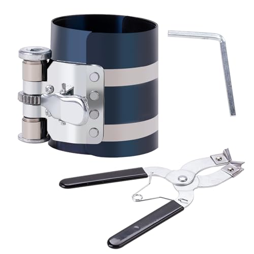Piston Ring Compressor Tool Car Engine Piston Ring Installer Removal Kit Adjustable Sizes From 2-1/8 Inches To 7 Inches，with Piston Installer Plier