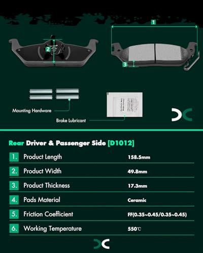 SCITOO Brake Pads Kits Front Semi-Metal Rear Ceramic 8pcs For F-150 2004-08 - size: Front D1083 & Rear D1012 [8PCS]