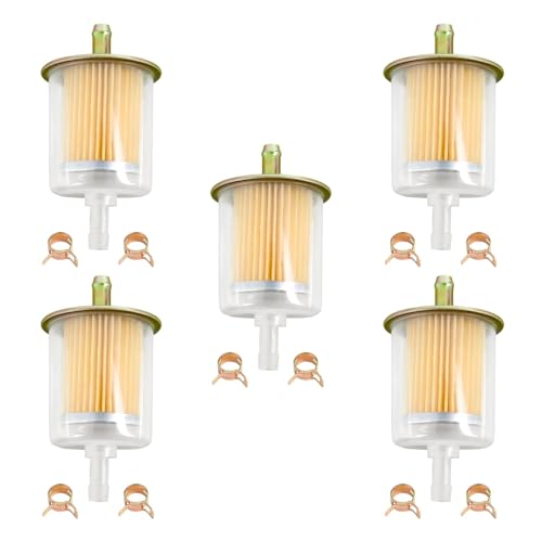 Universal 3/8" Gas Inline Fuel Filters with Hose Clamps for Industrial Tractor, Car, Truck, Motorcycle, RV, Generator and More Gas Power Engines, 5 Pack - size: 3/8"-5pcs