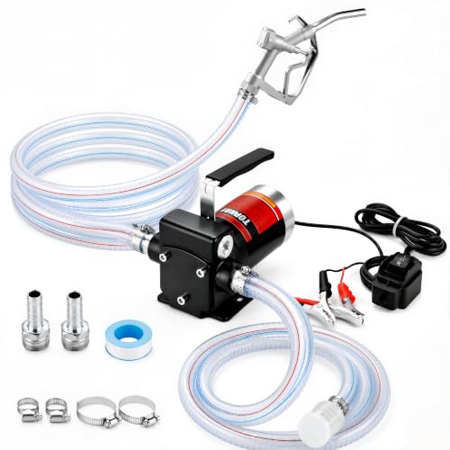 TOPWAY 12V DC Gasoline Fuel Pump Kit, Self-priming Oil Transfer Pump with Handle, Reversible Pumping, Overheat Protection, Explosion-Proof, Oil Hose, Nozzle for Gasoline Fuel Diesel Kerosene Removal - style: 12V 3.7GPM KIT