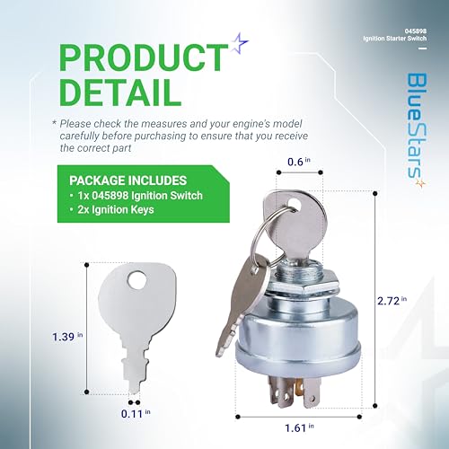 BlueStars 045898 Ignition Starter Switch 2 Keys - Compatible with Hustler Exmark Lazer Z Super Z Mini Z Hydro Walk Behind Mini - Replaces Husqvarna 532158913 Toro 1-543070 Bobcat 128010 AYP 158913 - size: 045898 - 5 Terminals