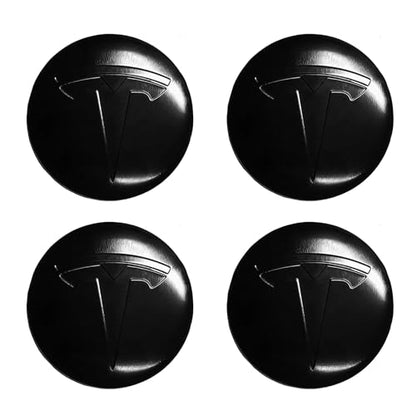 4 Pack Aluminum Waterproof Wheel Cover Center Emblem Sticker for Tesla Model 3 Model Y 56mm Hubcaps Wheel Rim Cover (Glossy Black) - color: Glossy Black