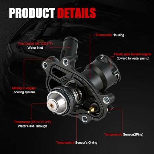 Engine Coolant Thermostat Housing Assembly Compatible with Mercedes-Benz W205 C250 R172 SLK250 2012-2015 W212 E250 2014-2016 1.8L,Replaces#2712000315 2712000215 2712000115 - size: 902-5177