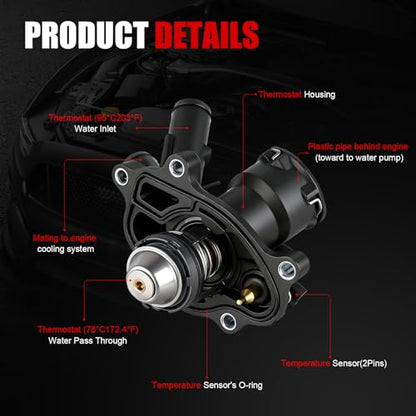Engine Coolant Thermostat Housing Assembly Compatible with Mercedes-Benz W205 C250 R172 SLK250 2012-2015 W212 E250 2014-2016 1.8L,Replaces#2712000315 2712000215 2712000115 - size: 902-5177