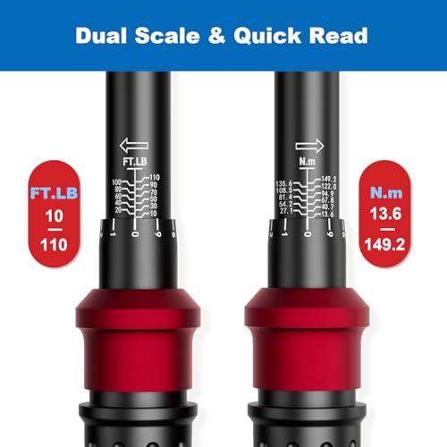 SUERCUP 3/8" Click Torque Wrench, 10-110 ft-lb, for Lug Nuts & Spark Plugs - size: 3/8" 10-110 Ft.Lb/13.6-149.2 N.m