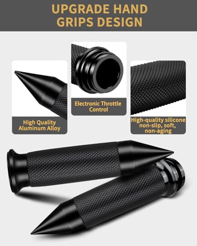 Motorcycle Hand Grips 1 Inch Handlebar Grips Electronic Throttle Compatible with Harley Davidson Touring Softail Road Street Glide Road King 2008-2024 - color: black