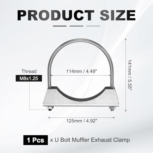HARFINGTON U Bolt Muffler Exhaust Clamp 114mm/4.49" 304 Stainless Steel U-Bolt Clamps Muffler Tip Hook Saddle Exhaust Clip for Tip Pipes Connection - size: 114mm