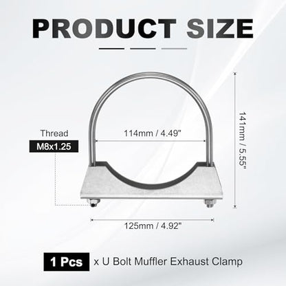 HARFINGTON U Bolt Muffler Exhaust Clamp 114mm/4.49" 304 Stainless Steel U-Bolt Clamps Muffler Tip Hook Saddle Exhaust Clip for Tip Pipes Connection - size: 114mm