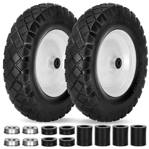 Upgraded 4.80/4.00-8 Flat Free Wheelbarrow Wheels with 5/8" & 3/4" Bearing - color: black