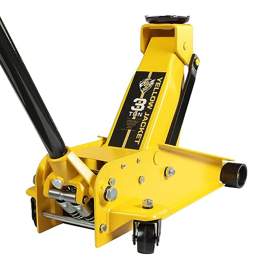 YELLOW JACKET Hydraulic Floor Jack, Quickly Lift Car Jack with Dual Pumps, Heavy Duty Steel Service Jack, 3 Ton (6600 lb) Capacity - color: Steel, size: 3T dual pump