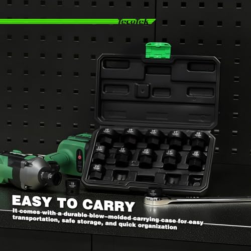 TecoTek 14PCS 1/2" Drive 17-30mm Low Profile Nano Impact Socket Set - size: 17mm - 30mm(1/2" Dr.)