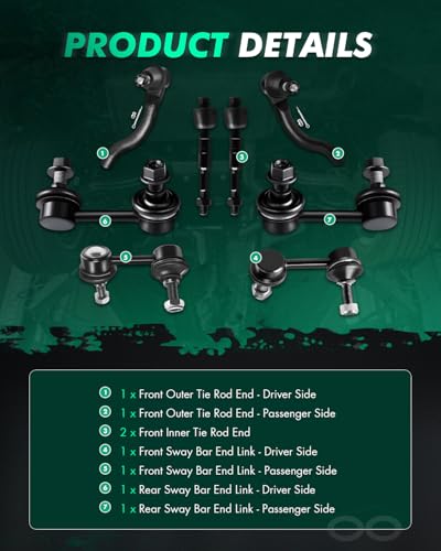 SCITOO 8pcs Front Inner Outer Tie Rod End Sway Bar Link Suspension Kit fit 2006-2011 for Honda Civic