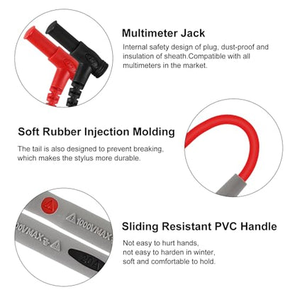 Multimeter Test Leads 1000V 20A Silicone Leads with Ultra-Sharp Gold-Plated Digital Test Probes for Multimeter Automotive Electrical Testing