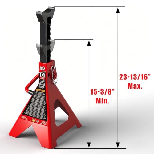 Big RED 6 Ton Double Locking Jack Stands, 15.3-23.8 Inch Adjustable Height - size: 6 ton double locking