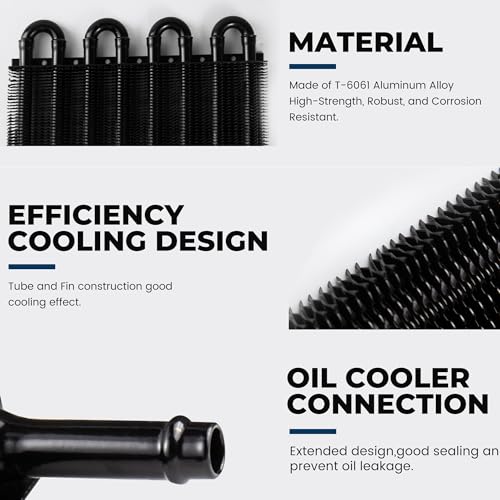 5/16" Transmission Oil Cooler, Aluminium 8 Pass Tube and Fin Cooler Kit Universal Black