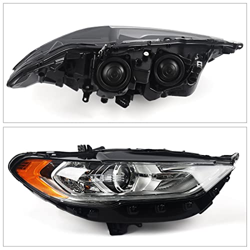 FIONE Headlight Assembly for Ford Fusion 2017 2018 2019 2020 Right Passenger Side Halogen Projector Headlamp Replacement Chrome Housing Front Lamp RH HS7Z13008G - color: Passenger