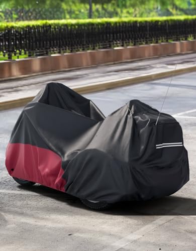 KEMIMOTO Heavy Duty 3 Wheel 420D Motorcycle Cover with Antenna Opening - color: Red, size: Trike