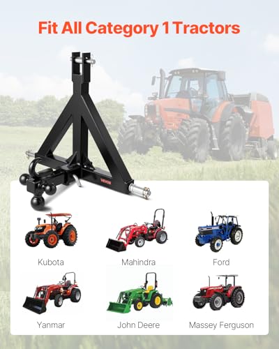 VEVOR 3 Point Trailer Hitch 2" Receiver, 3pt Quick Hitch Attachment with Towing Balls and Hook, Tractor Tow Drawbar Adapter for Kubota, Mahindra, John Deere,Category 1 Tractor Farm Equipment - size: ‎20.87 "Lx 21.1 "H, style: With Towing Ball