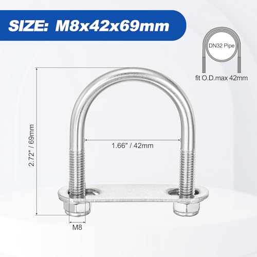 METALLIXITY U Bolts 4Set M8x42x69,Round U Bolt Kits 304 SS U Clamp - color: Silver, size: M8x42x69mm