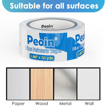 24 Roll Blue Painters Tape 2 Inch Wide Bulk Masking Paint Tape 1.88inx55yds - size: 1.88 Inch X 24 Rolls