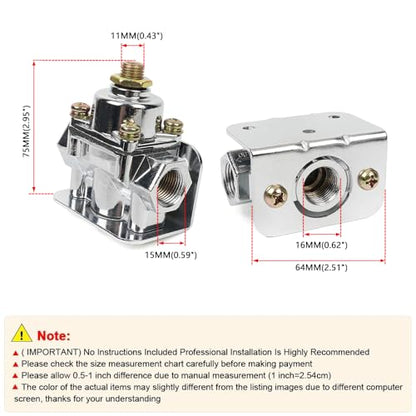 BARTOO 12-803 Adjustable Fuel Pressure Regulator with Gauge 4.5-9 PSI - size: 12-803