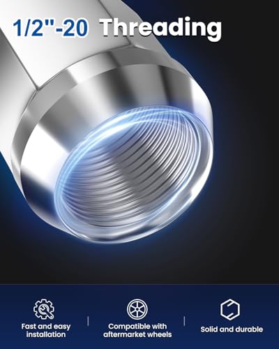 GAsupply 4pcs 1/2x20 Lug Nuts Chrome, 1.38" Tall 3/4" 19mm Hex Cone Seat - color: Silver, size: 1/2"-20, style: 4 Pack