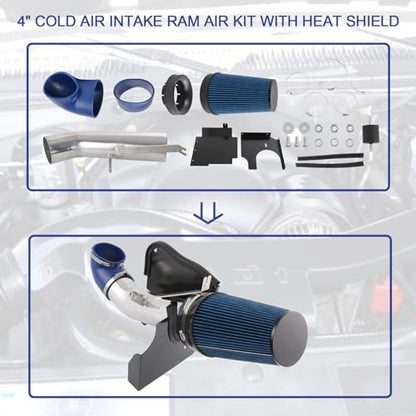Cold Air Intake Kit Replacement For Silverado 1500 2500 Sierra 1999-2006 - color: Silver & Blue