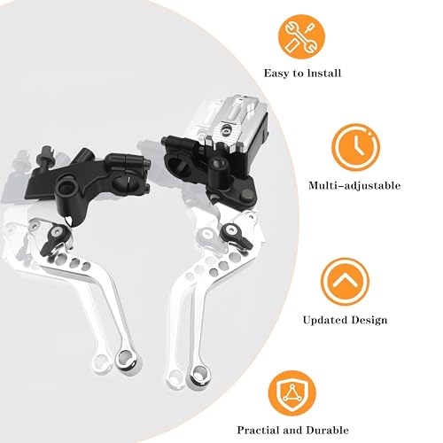 Universal Motorcycle 7/8" 22mm Handlebar Brake Master Cylinder Clutch Lever CNC Left & Right Set Compatible with Honda Kawasaki Suzuki Yamaha（ Piston Diameter 12.7mm (Silver) - color: Silver