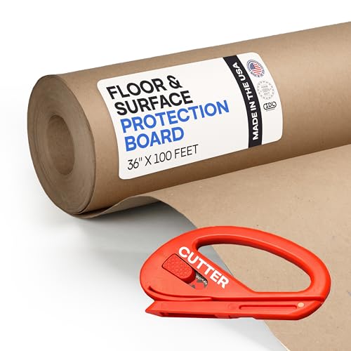 Construction Paper 36" x 1200" (100 feet, 300 sq.ft.) with Cutter – Extra Thick Floor Covering for Protection (20 mil, 200 lbs) - Contractor Paper for Remodeling & Surface Protection by IDL Packaging - color: 36"x100', Extra Thick, Brown, size: 1 Roll + T