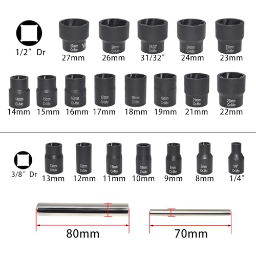 22 Pcs Bolt Nut Extractor Set, 1/2" and 3/8" Drive Wheel Lock Removal Kit - color: Blue Case, size: 22 Pcs