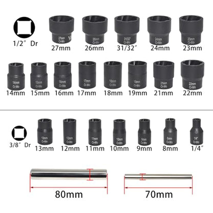 22 Pcs Bolt Nut Extractor Set, 1/2" and 3/8" Drive Wheel Lock Removal Kit - color: Blue Case, size: 22 Pcs