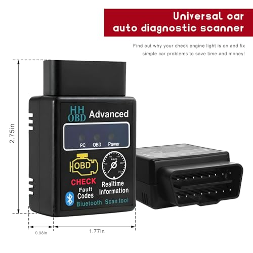 Bluetooth OBD2 Scanner for Car, OBD II Wireless Diagnostic Code Reader Bluetooth Scan Tool, Universal Professional Auto Engine Fault Diagnosis Tester Adapter, Car Accessories