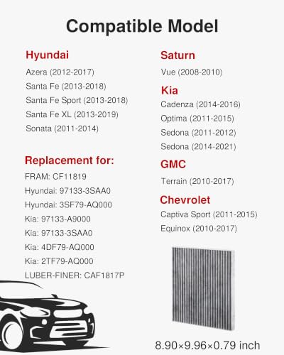 Puroma Cabin Air Filter Activated Carbon for CF11819 Hyundai KIA GMC Saturn - style: HCF819S